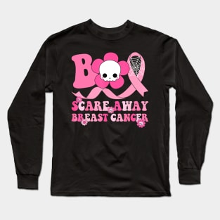 Groovy Boo Halloween Scare Away Breast Cancer Awareness Long Sleeve T-Shirt